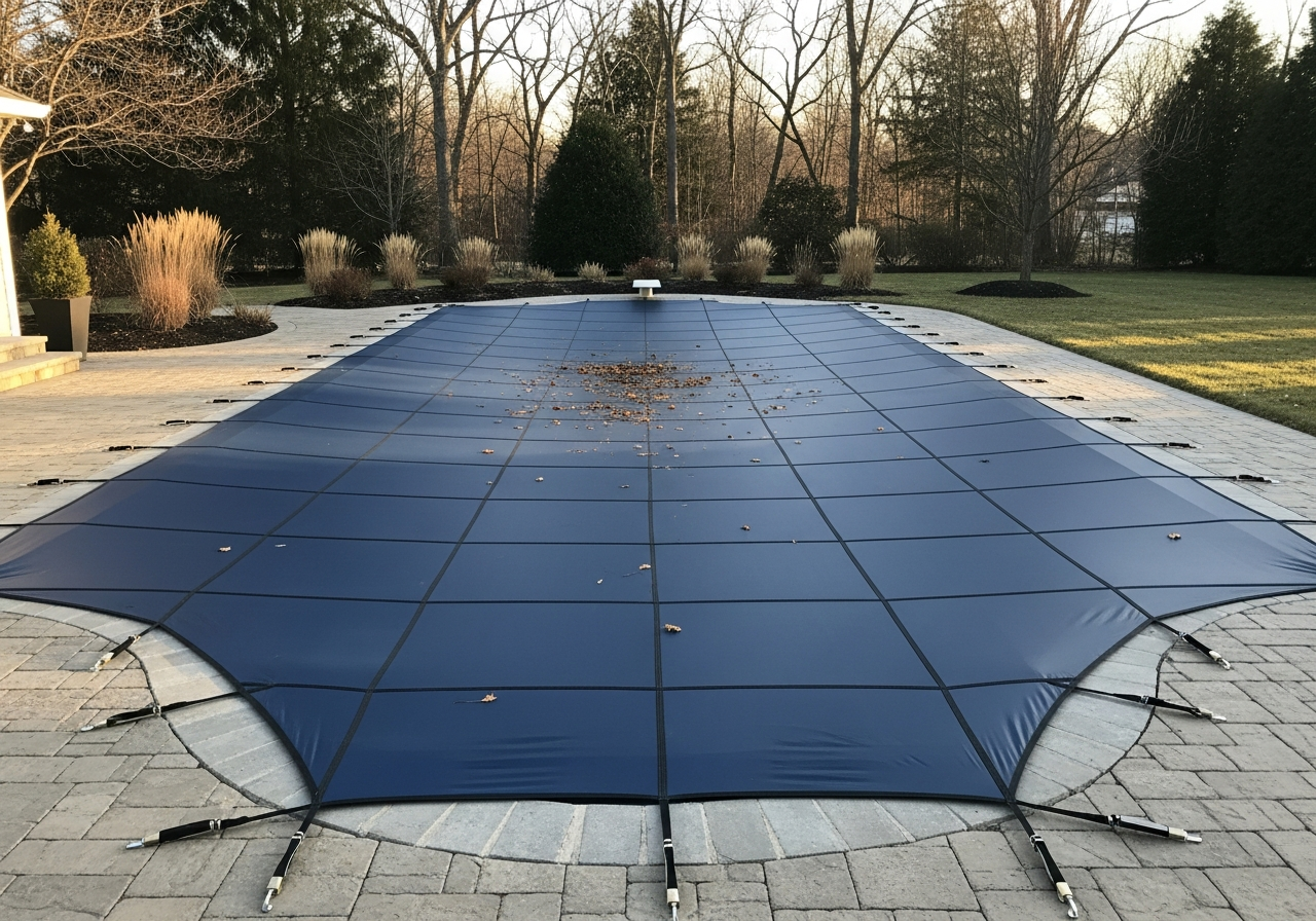 Pool being covered and prepared for the off-season