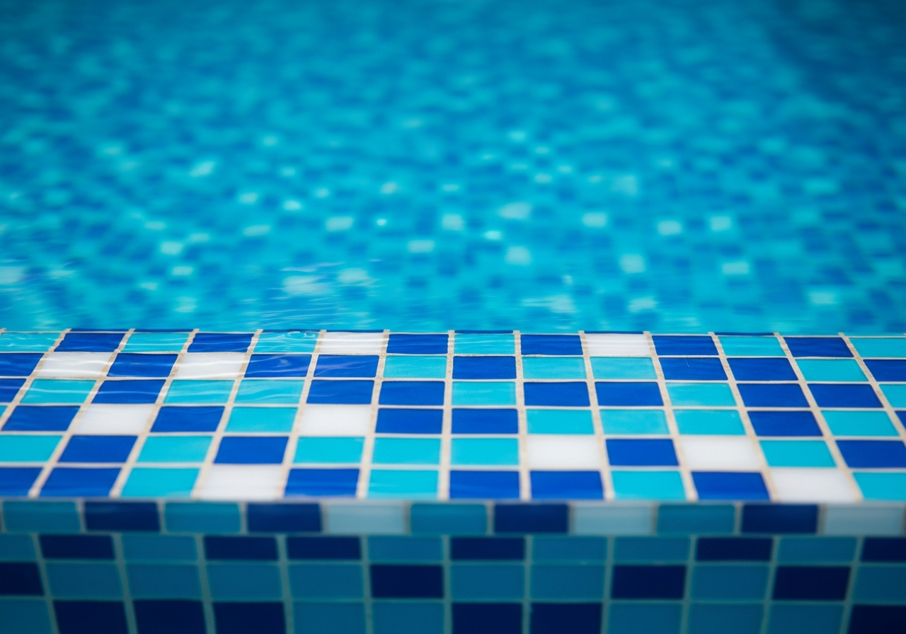 Bright, clean pool tile and waterline after surface cleaning